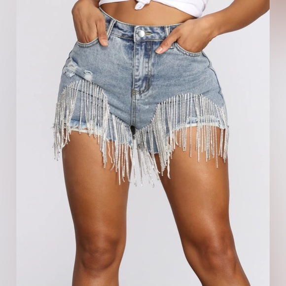 Rhinestone fringe shorts - Picture 1 of 5